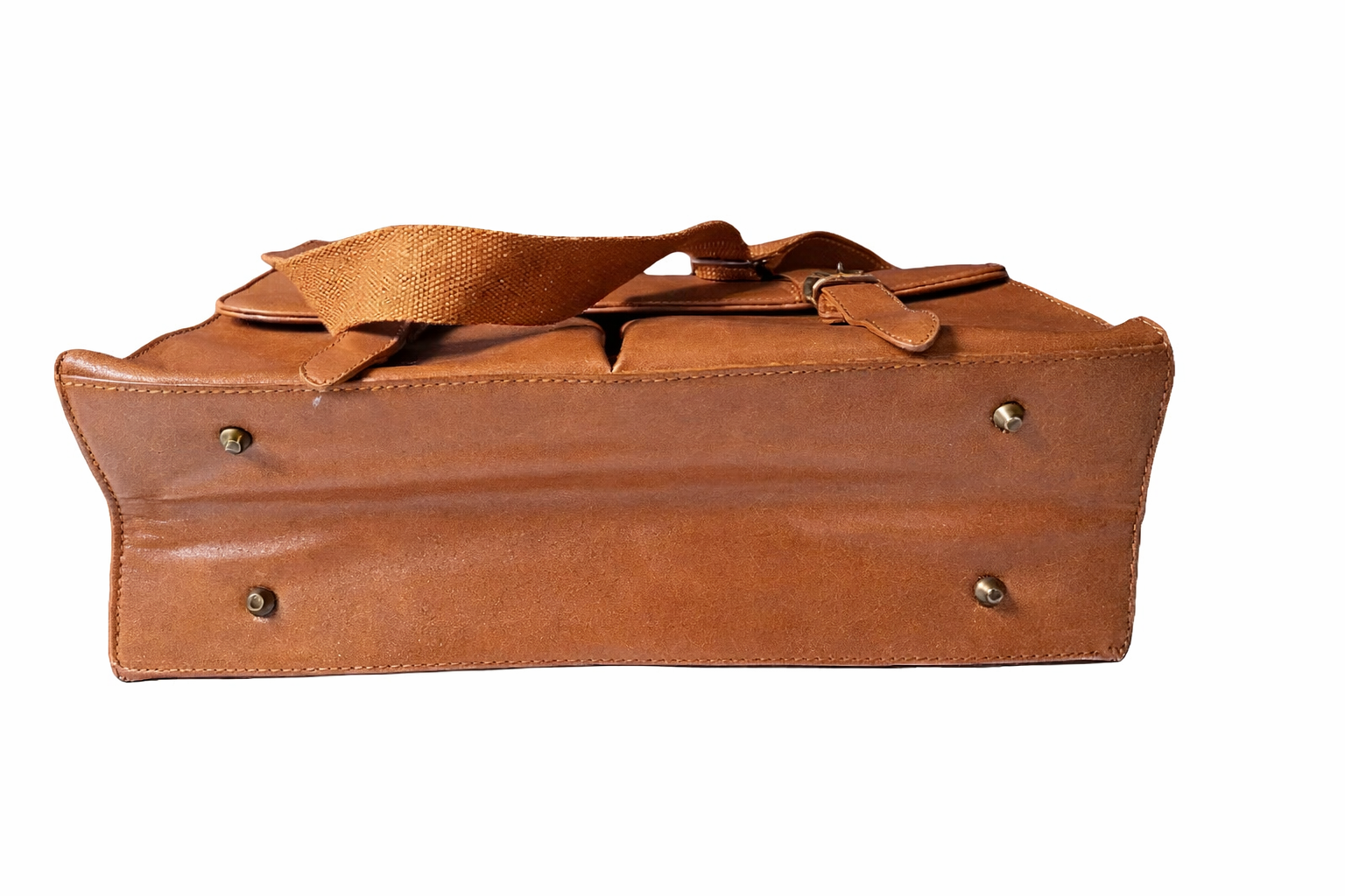 Rainsmore Tan Leather Messenger Bag Metal Snap Flap Briefcase Laptop Work Bag