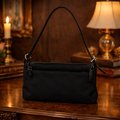 Coach Black Nylon Baguette Shoulder Bag | Authentic Minimalist Crossbody Clutch with Silver Hardware