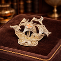 Vintage Antique Style Filigree Sailing Ship Brooch Silver Tone Nautical Galleon Maritime Pin
