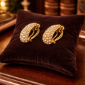 Heidi Daus Crystal Pavé Clip-On Earrings Gold Tone Half Hoop Rhinestone Statement Vintage Style