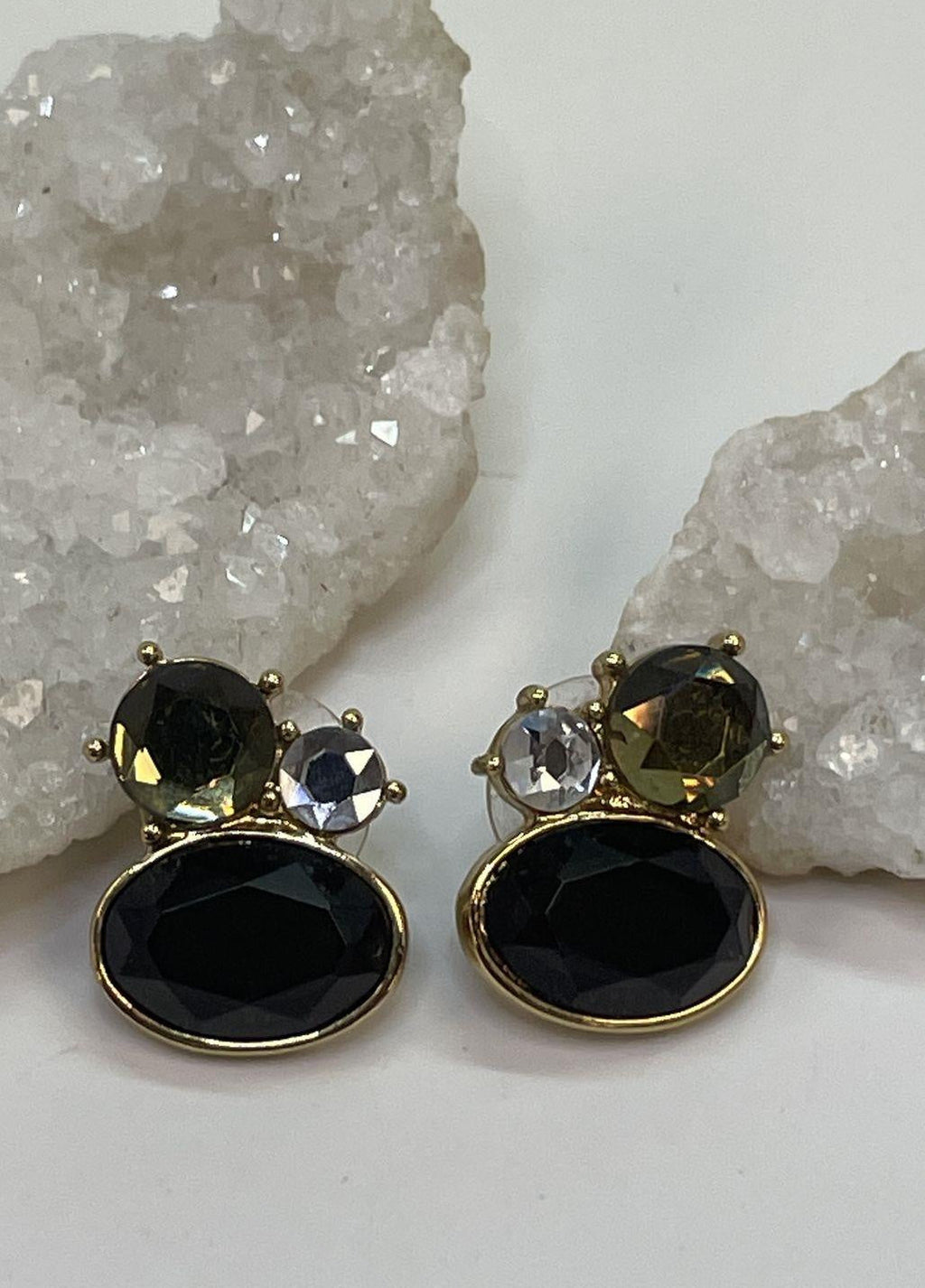 Lia Sophia Gold Tone Multi-Stone Cluster Stud Earrings 5.7g