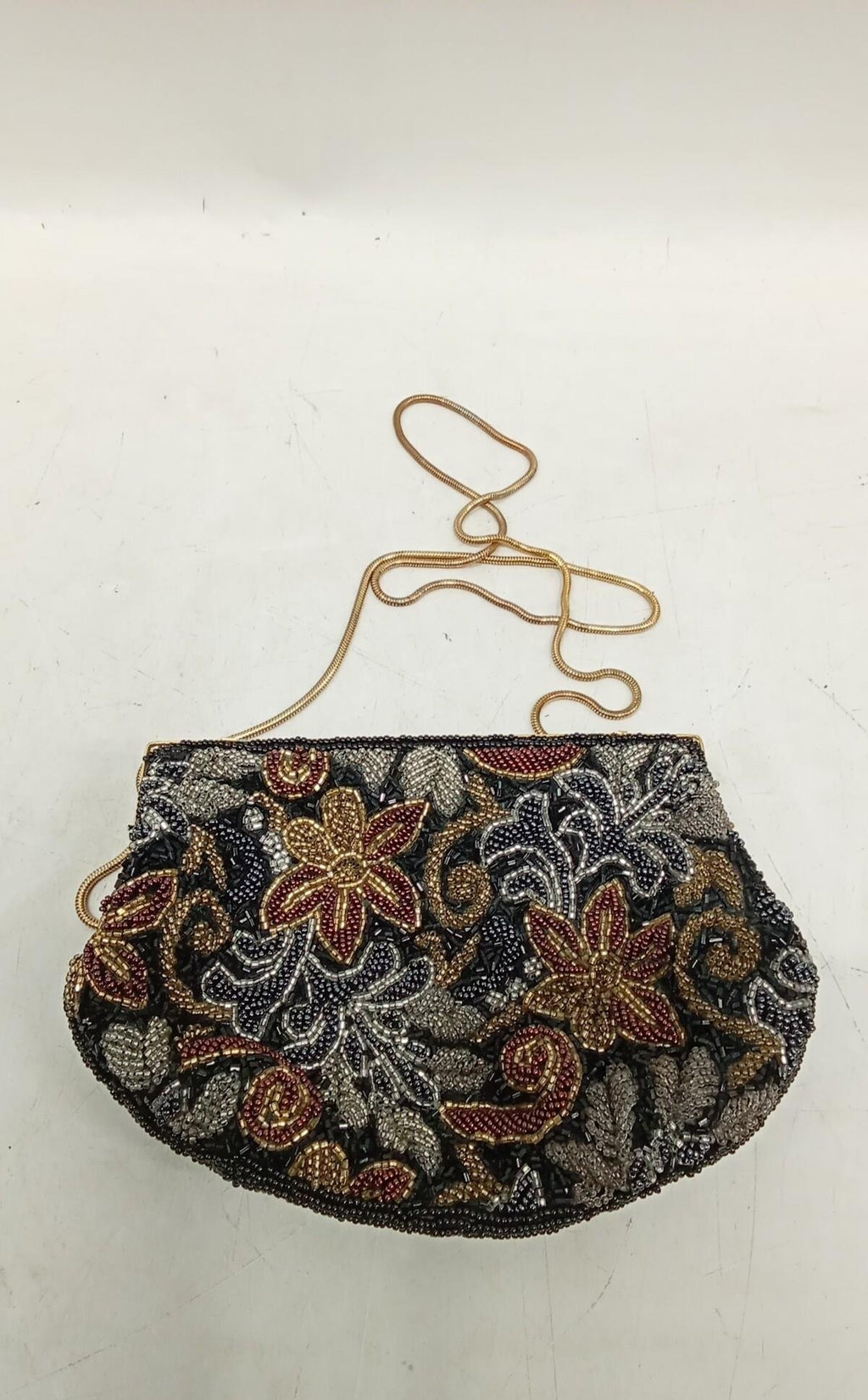 Carolyne Barton Beaded Evening Bag Floral Design 8 Inch Wide Vintage Style Clutch