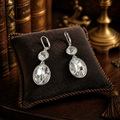 Givenchy Crystal Drop Earrings Silver Tone Oval Cut Clear Rhinestone Dangle Signed Vintage Bridal