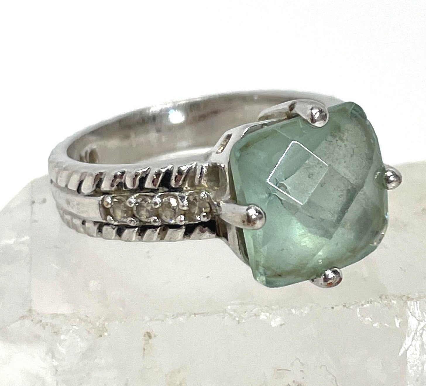Lia Sophia Greek Isle Silver Tone Light Green Faceted Rhinestone Ring 6.0g