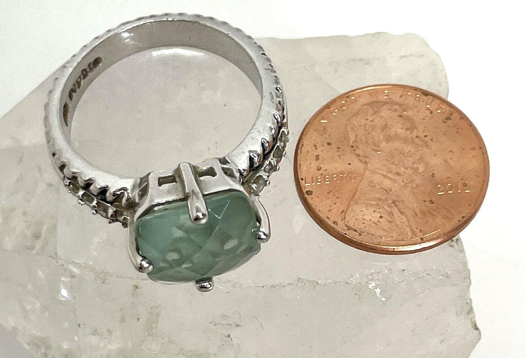 Lia Sophia Greek Isle Silver Tone Light Green Faceted Rhinestone Ring 6.0g