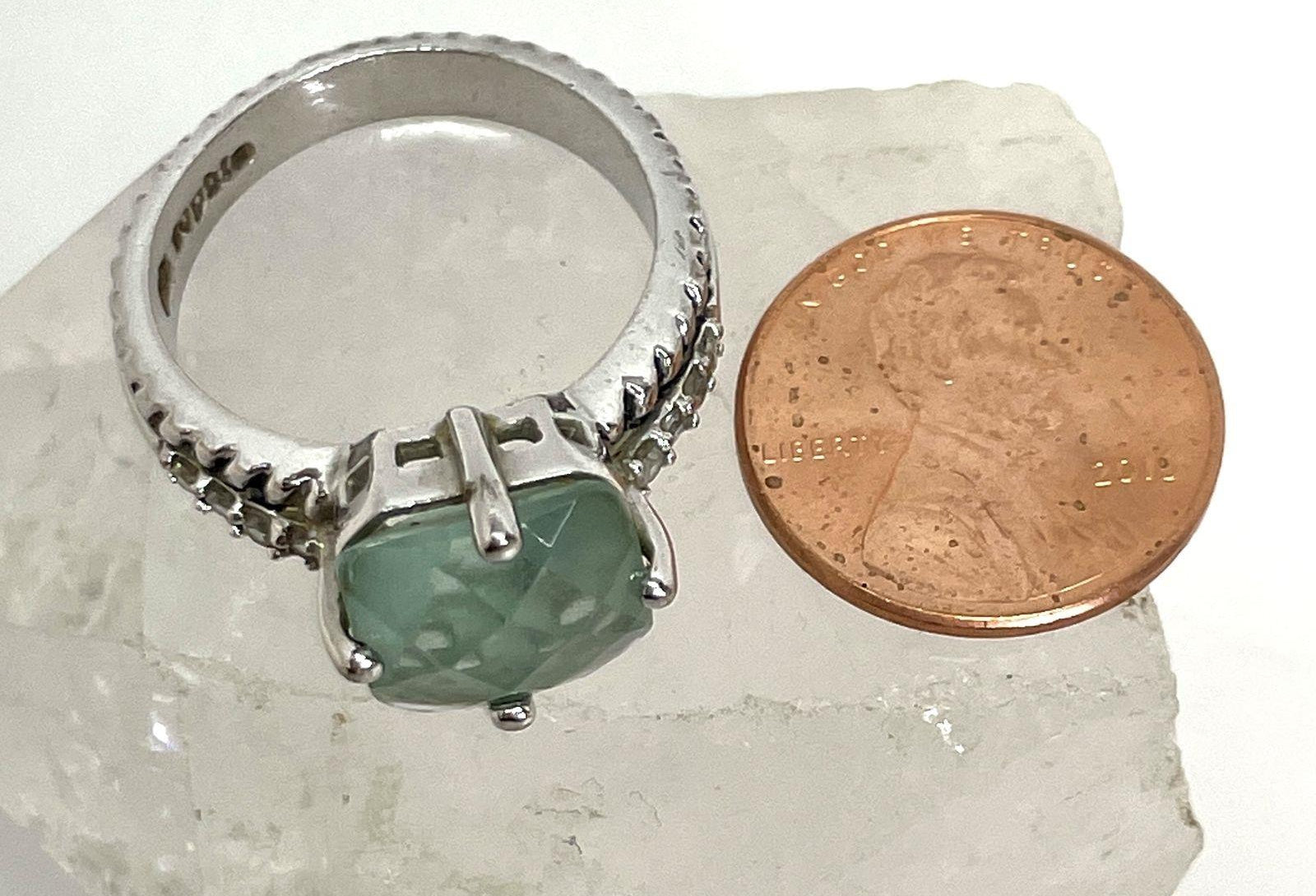 Lia Sophia Greek Isle Silver Tone Light Green Faceted Rhinestone Ring 6.0g