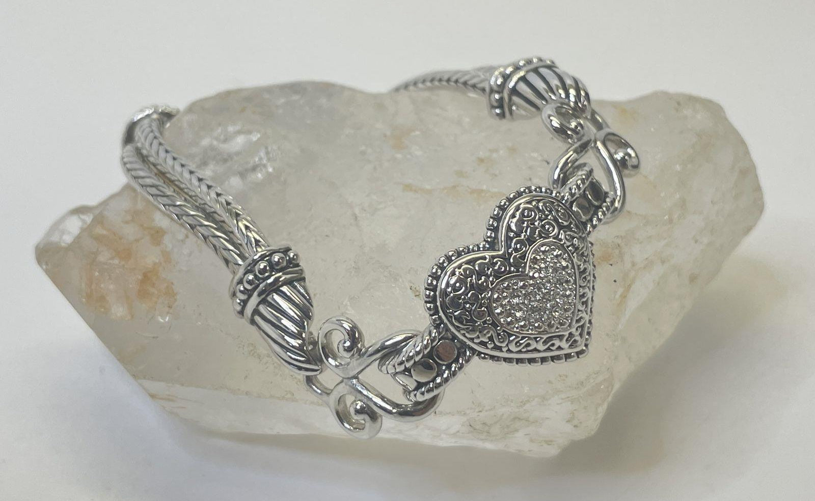 Lia Sophia Silver Tone Rhinestone Pave Heart Multi-Strand Bracelet 26.8g