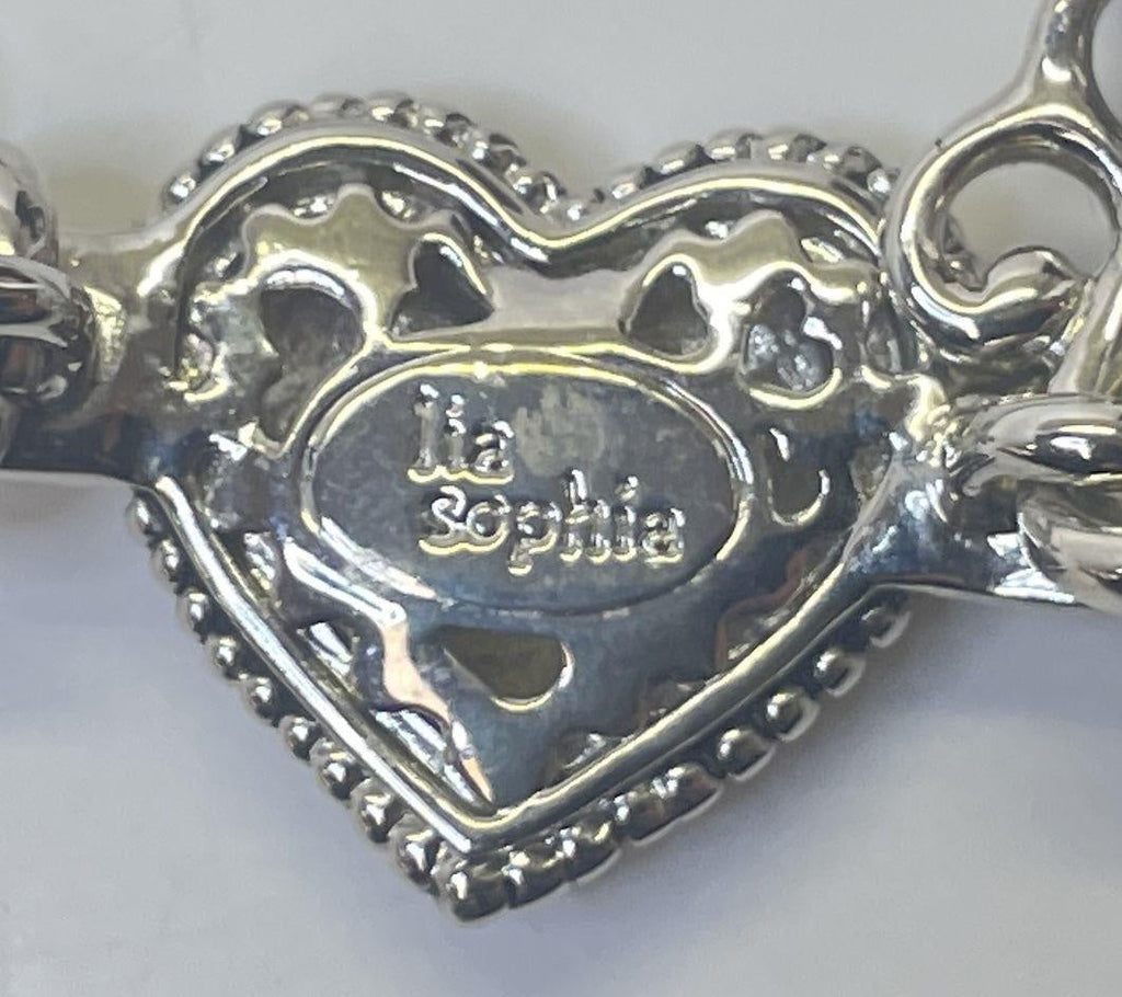 Lia Sophia Silver Tone Rhinestone Pave Heart Multi-Strand Bracelet 26.8g