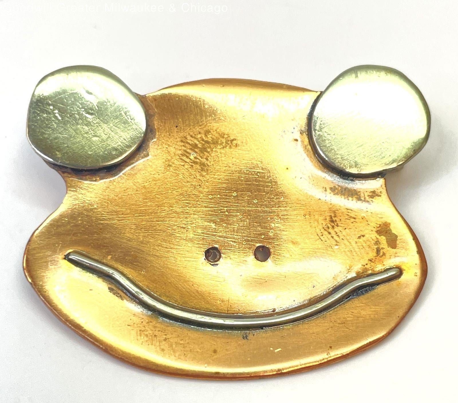 Artisan Copper and Mixed Metal Frog Face Statement Brooch 15.6g