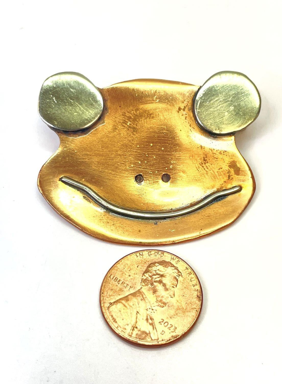Artisan Copper and Mixed Metal Frog Face Statement Brooch 15.6g