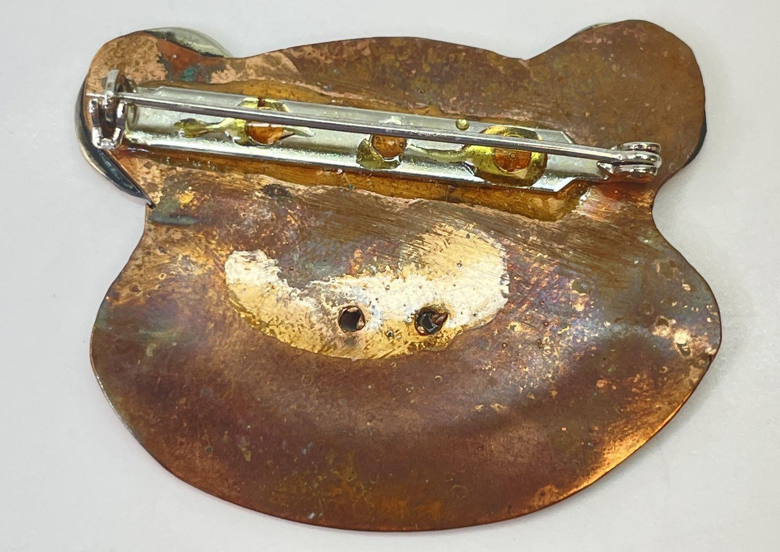 Artisan Copper and Mixed Metal Frog Face Statement Brooch 15.6g