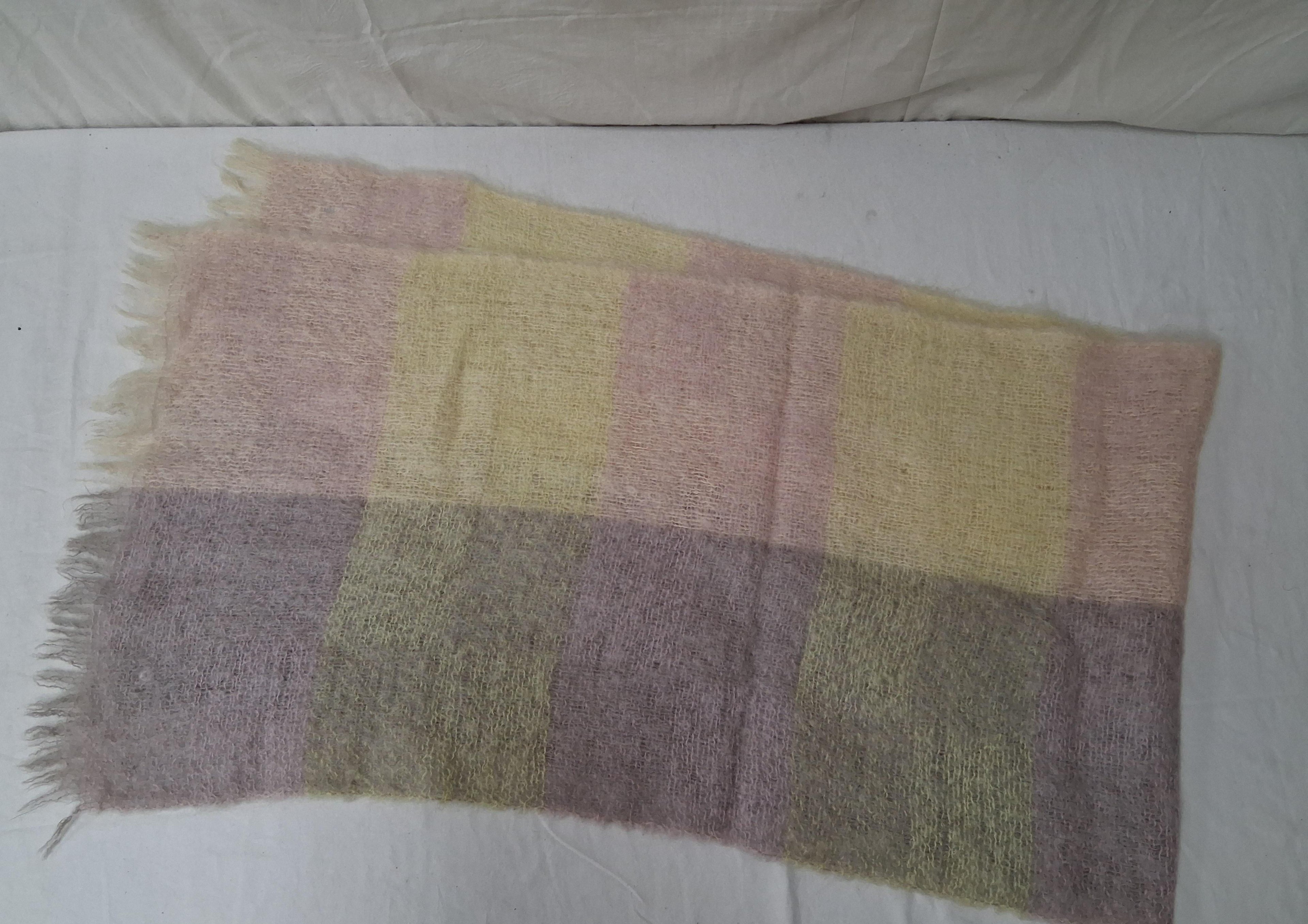 St Michael Mohair & Wool Scarf Made in Scotland Lavender and Yellow