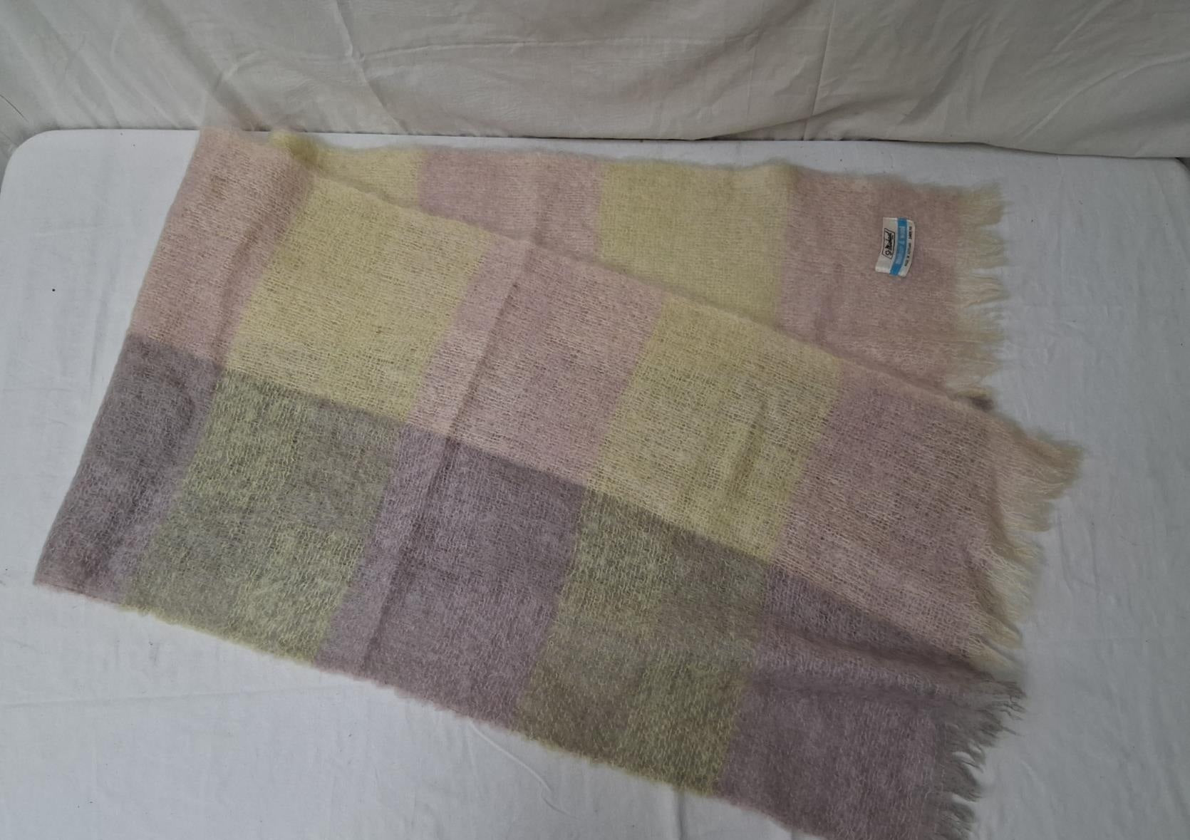 St Michael Mohair & Wool Scarf Made in Scotland Lavender and Yellow