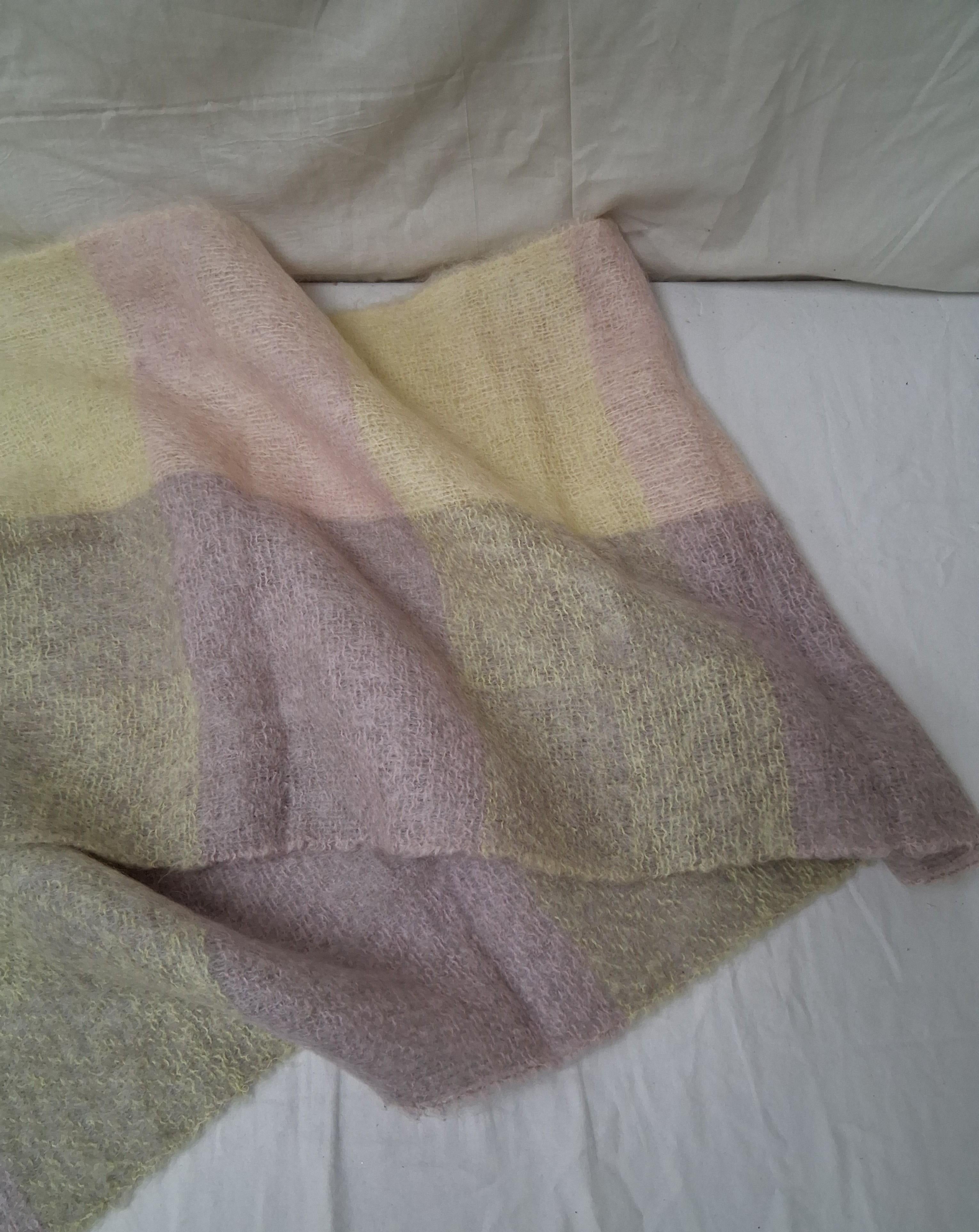 St Michael Mohair & Wool Scarf Made in Scotland Lavender and Yellow