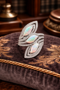 Silver Tone Opal Marquise Wrap Ring Statement Cocktail Design