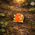 Mini Gold Tone Frog Pin With Orange Enamel And Lily Pad Detail
