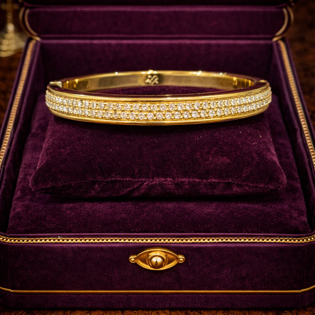 Vintage Tommy Bahama Gold Tone Rhinestone Bangle Bracelet | Estate Designer Jewelry