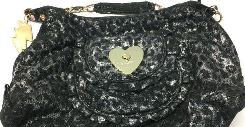Betsey Johnson Black/Silver Metallic Purse w Gold Toned Hardware