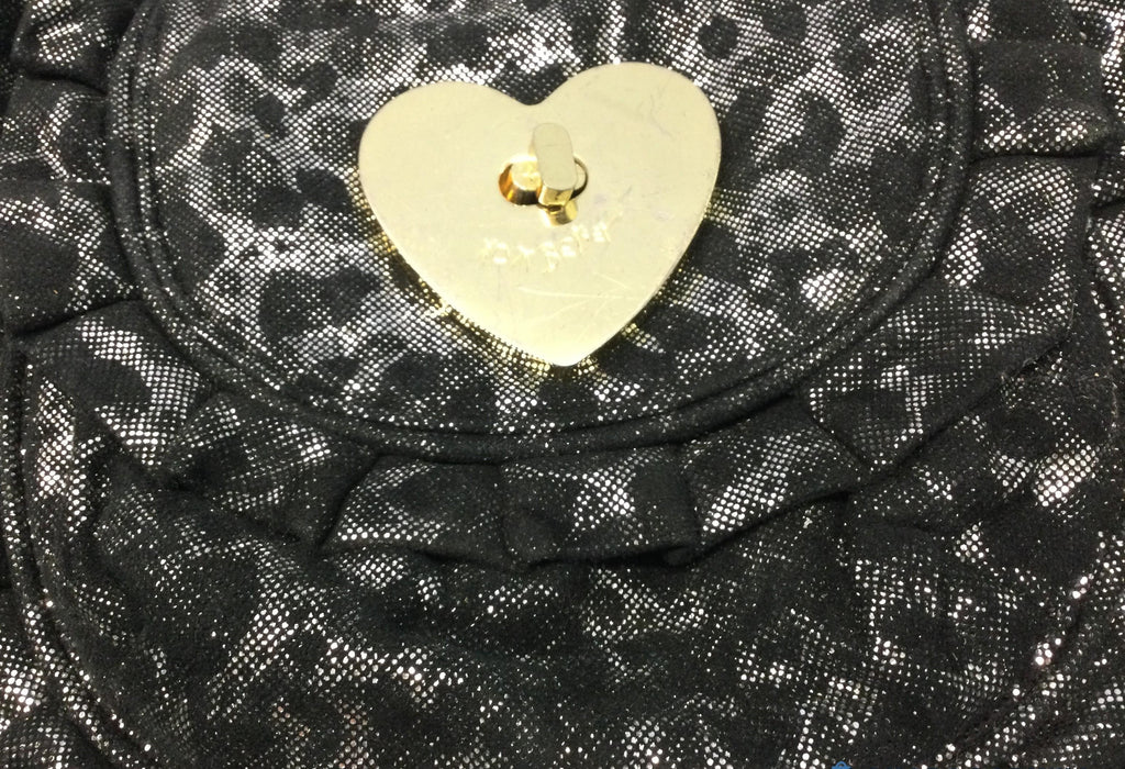 Betsey Johnson Black/Silver Metallic Purse w Gold Toned Hardware