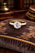 Gold Tone Clear Crystal Solitaire Ring Pave Band Bridal Inspired Design