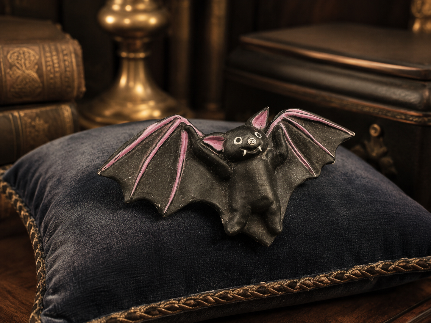 Fun World Black Bat Brooch | Vintage Halloween Novelty Pin