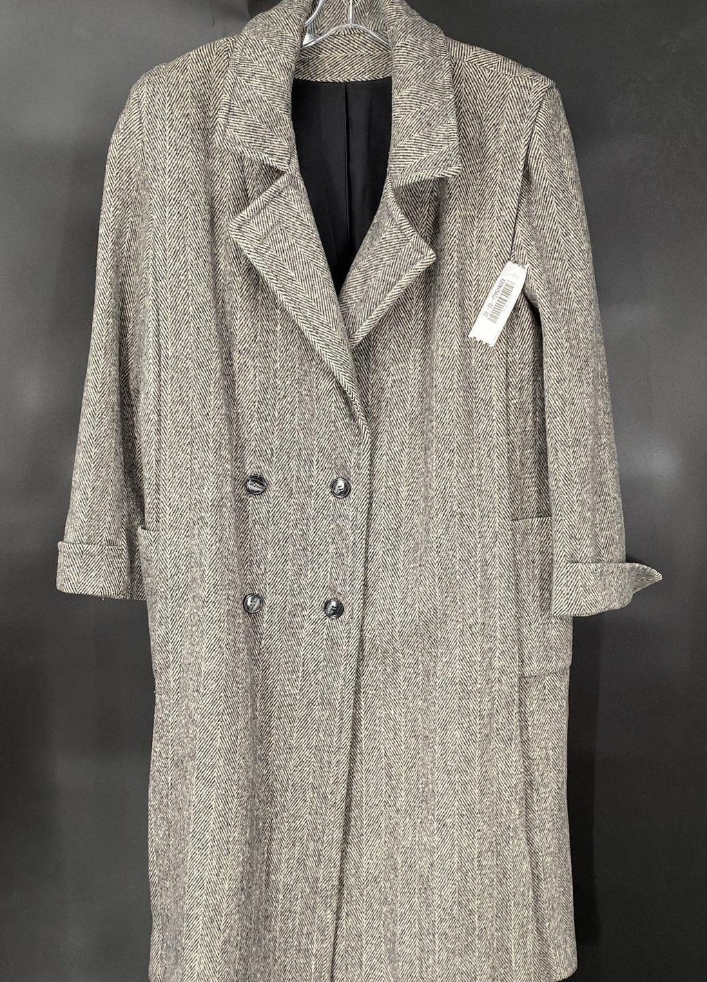 Noble Fashions Men's Black/Ivory Long Wool Blend Herringbone Winter Coat