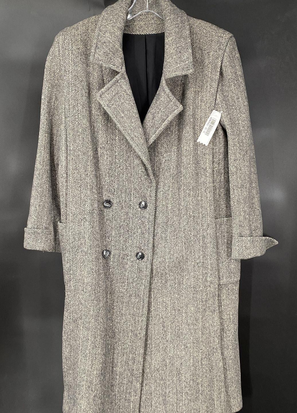 Noble Fashions Men's Black/Ivory Long Wool Blend Herringbone Winter Coat