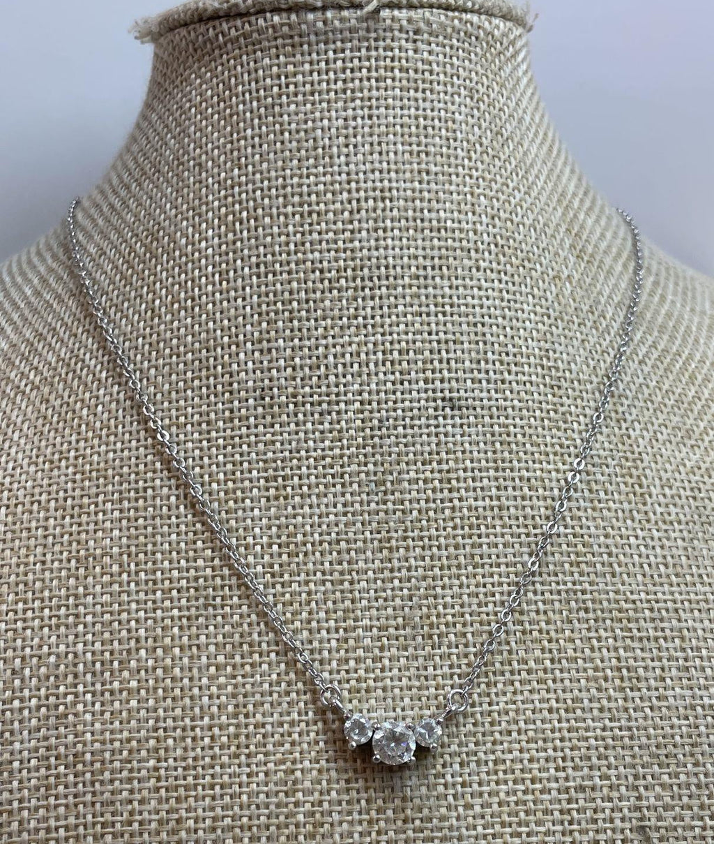 Lia Sophia Silver Tone Cubic Zirconia Trio Pendant Necklace 4.1g