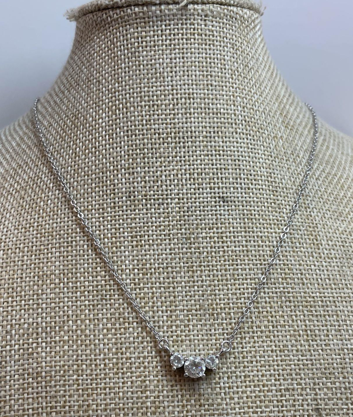 Lia Sophia Silver Tone Cubic Zirconia Trio Pendant Necklace 4.1g