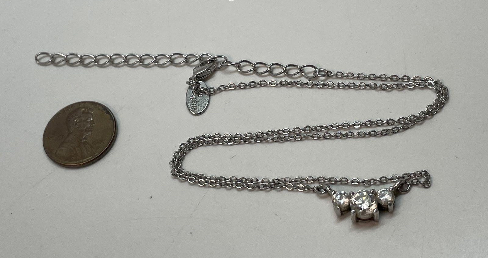 Lia Sophia Silver Tone Cubic Zirconia Trio Pendant Necklace 4.1g