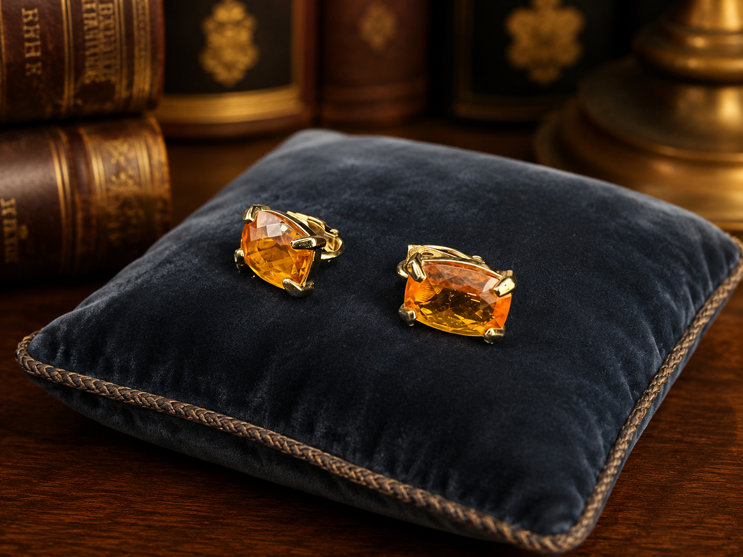 Swarovski Gold Tone Amber Crystal Clip Earrings with Faceted Statement Stones