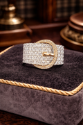 Two Tone Clear Crystal Buckle Ring Wide Band Statement Design