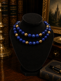 Lapis Blue and Gold Tone Bead Double Strand Necklace