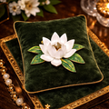 Vintage Crown Trifari White Enamel Lotus Flower Brooch | Gold Tone Floral Designer Pin
