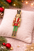 Vintage Articulated Nutcracker Brooch Enamel Christmas Soldier Pin