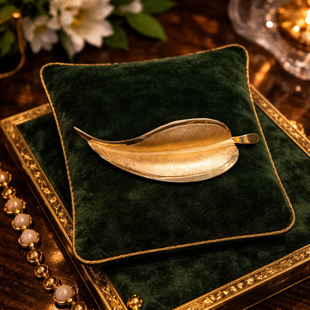 Signed Giovanni Gold Tone Brushed Leaf Brooch | Vintage Minimalist Nature Pin