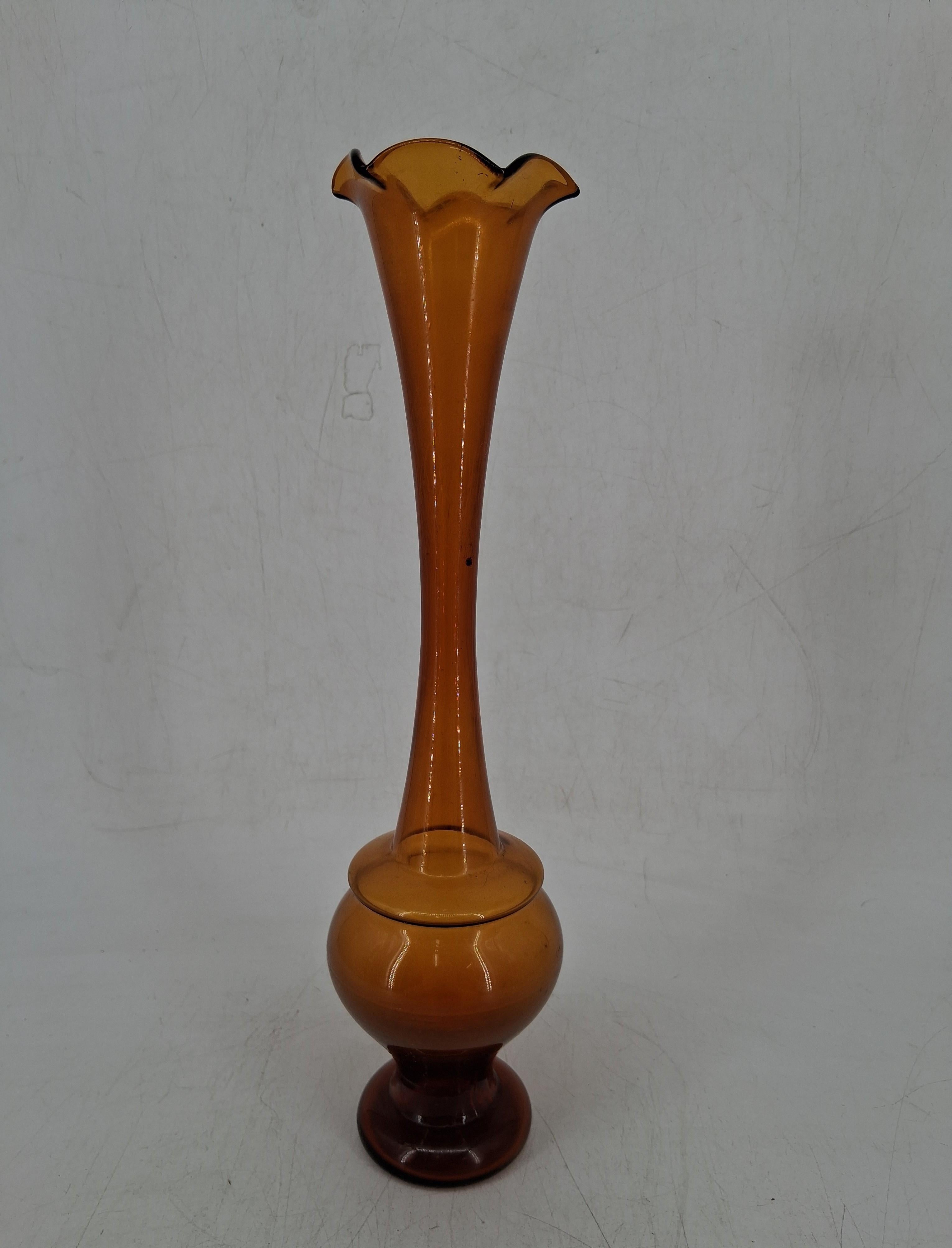 Vintage Kreiss Handmade Amber Glass Bud Vase