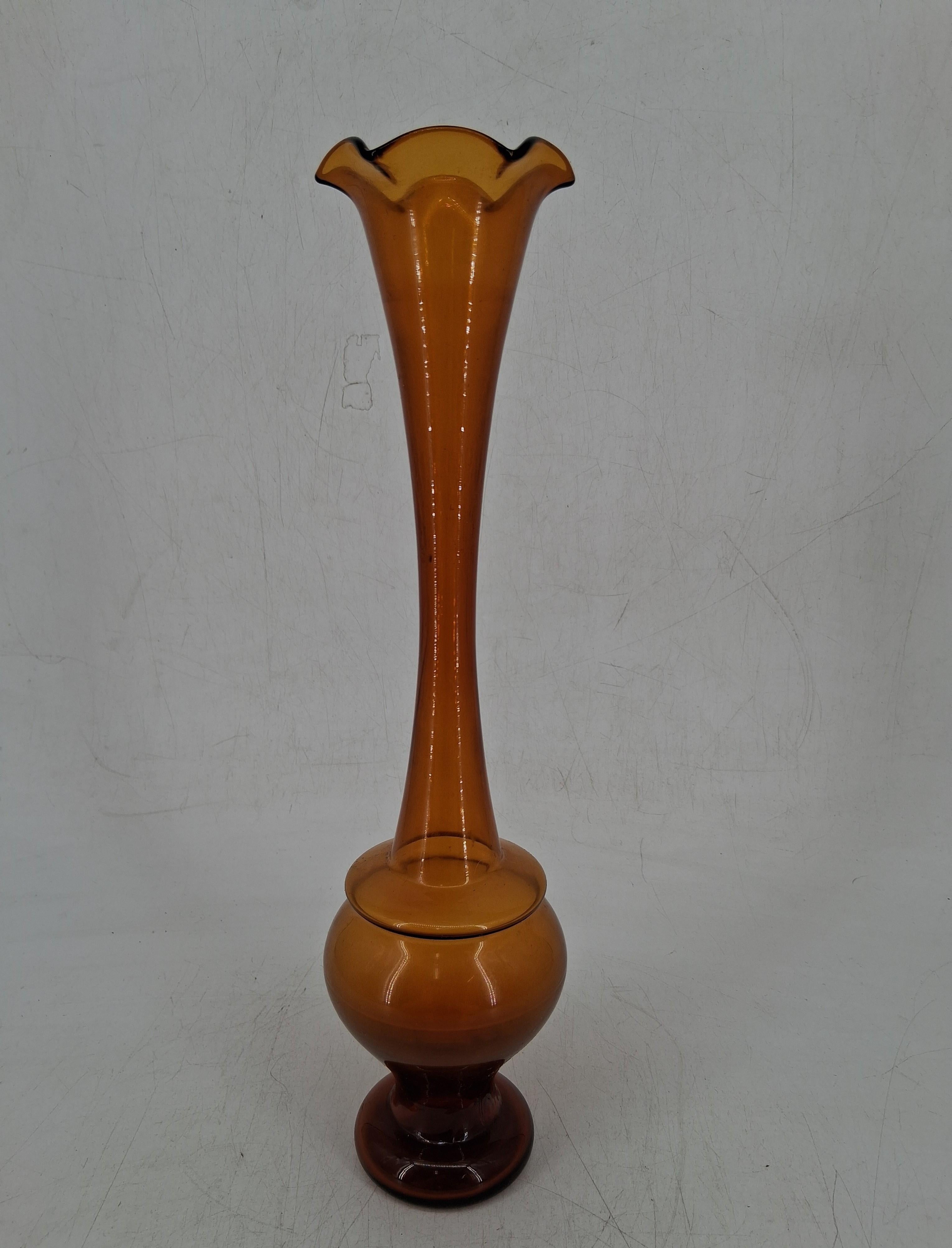 Vintage Kreiss Handmade Amber Glass Bud Vase