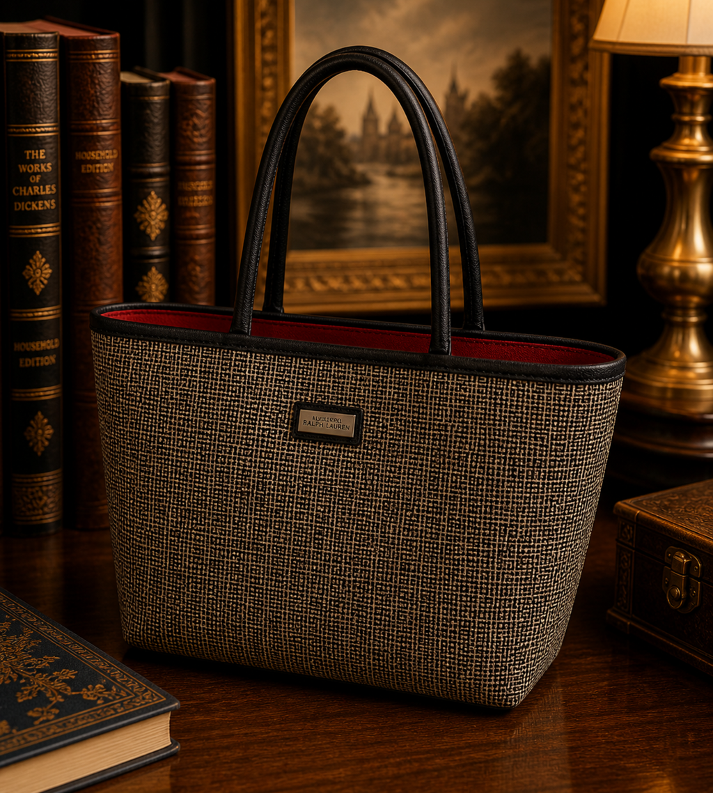 Jim Thompson Black and White Geometric Textile Tote Handbag with Black Trim