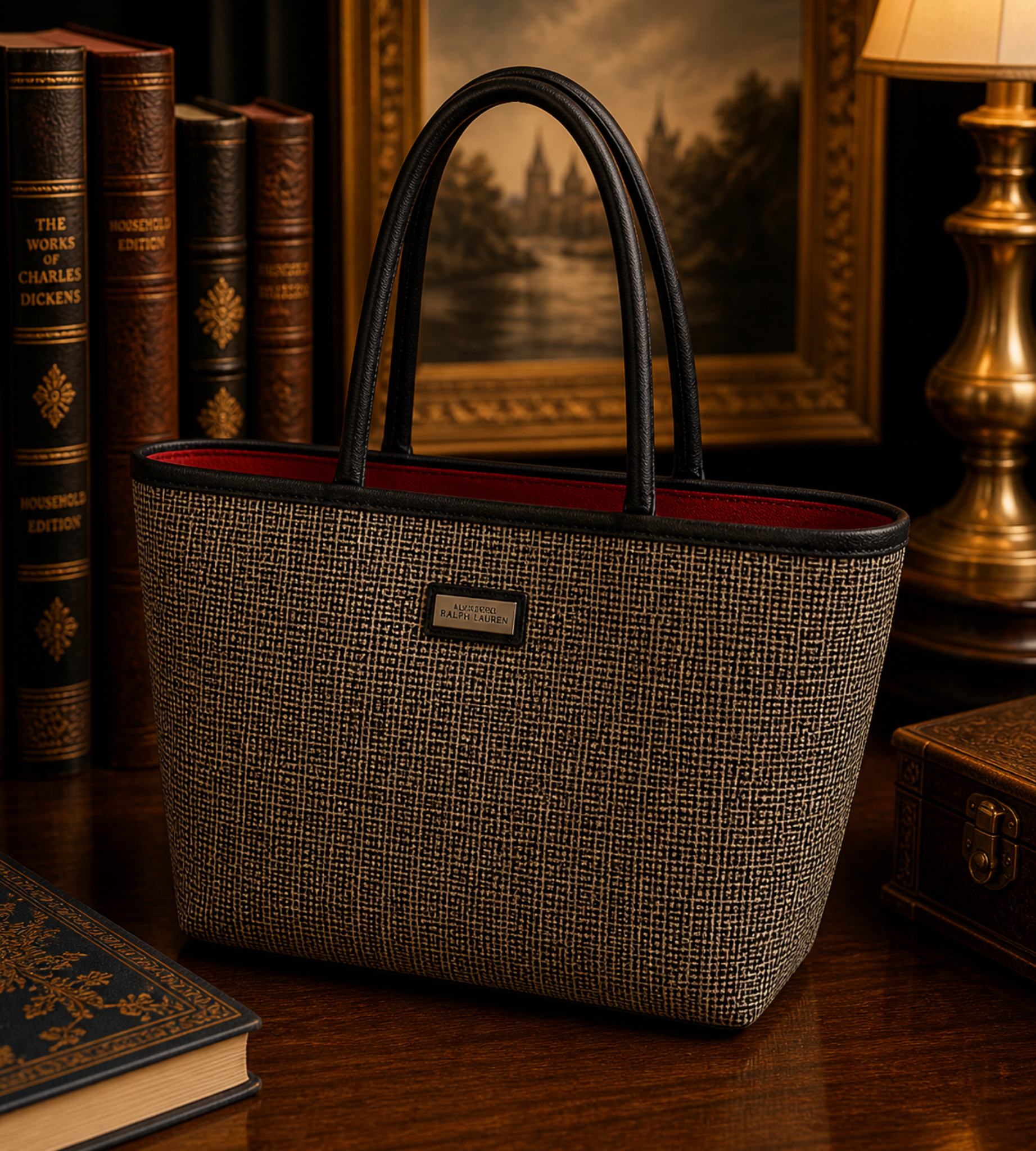 Jim Thompson Black and White Geometric Textile Tote Handbag with Black Trim