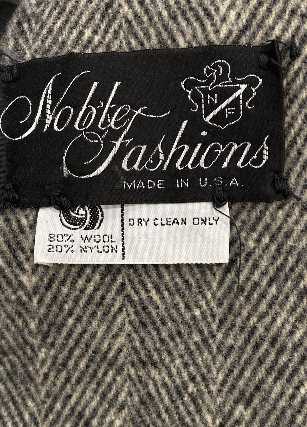 Noble Fashions Men's Black/Ivory Long Wool Blend Herringbone Winter Coat