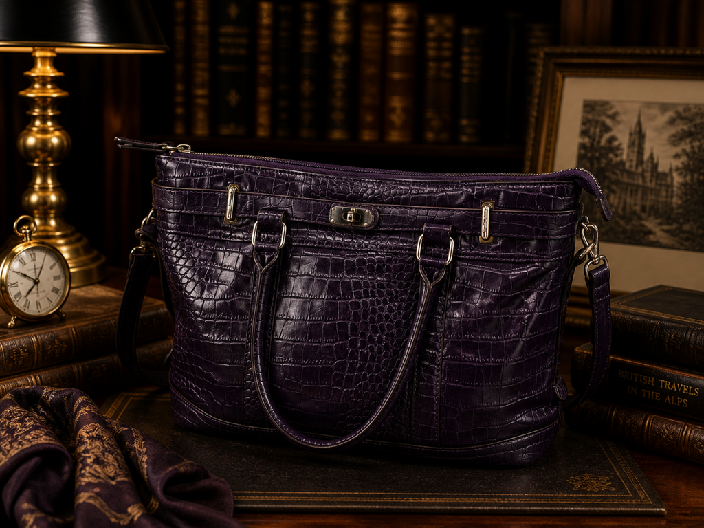 Bueno Deep Purple Croc Embossed Tote Shoulder Bag