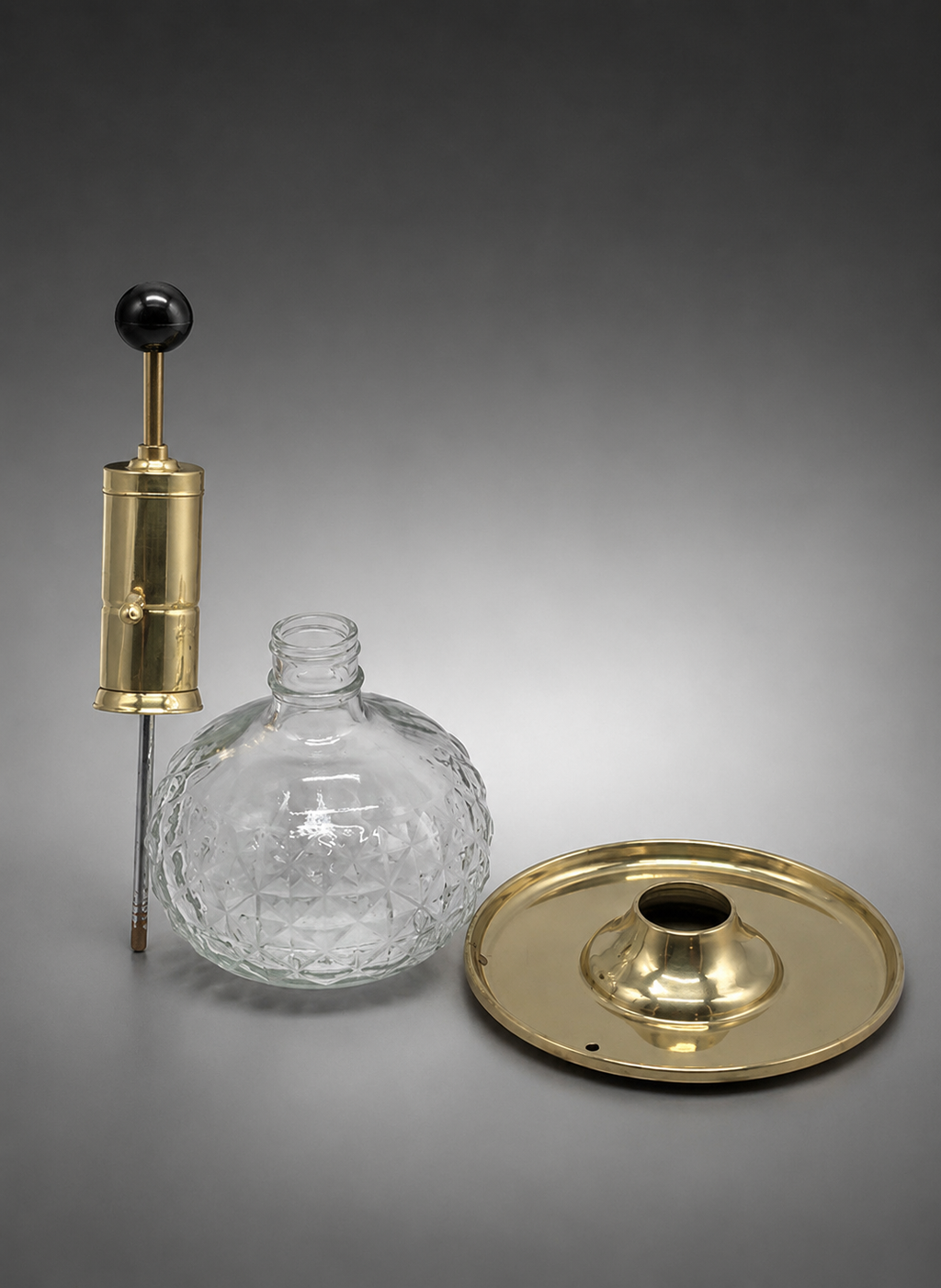 Vintage Park Sherman Merry-Go-Round Revolving Liquor Pump Decanter Set | Brass & Glass MCM Barware Server