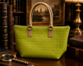 Arcadia Lime Green Patent Leather Embossed Handbag | Structured Shoulder Bag