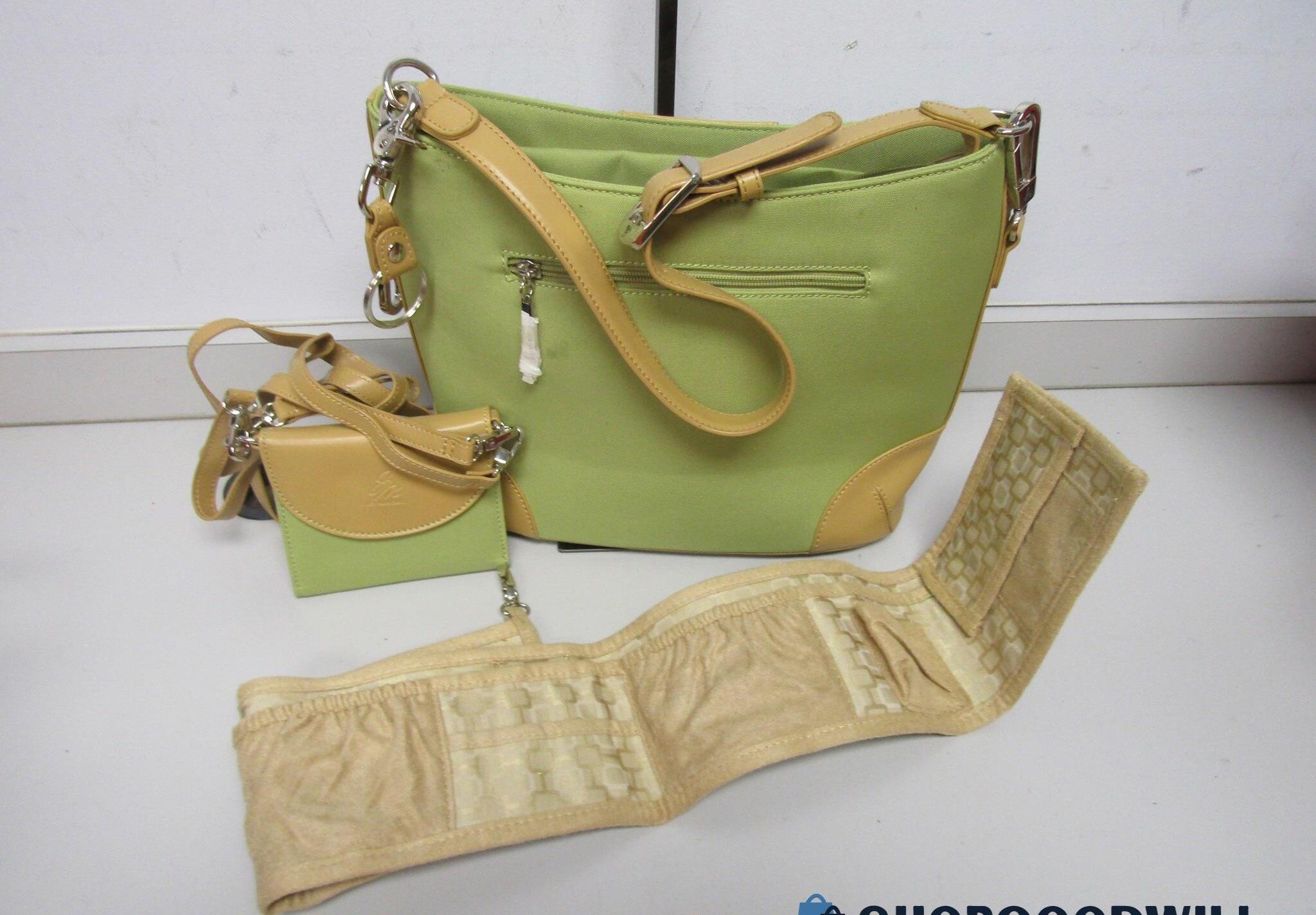 Joy Mangano Green Tan Textile Man-Made Shoulder Bag Set