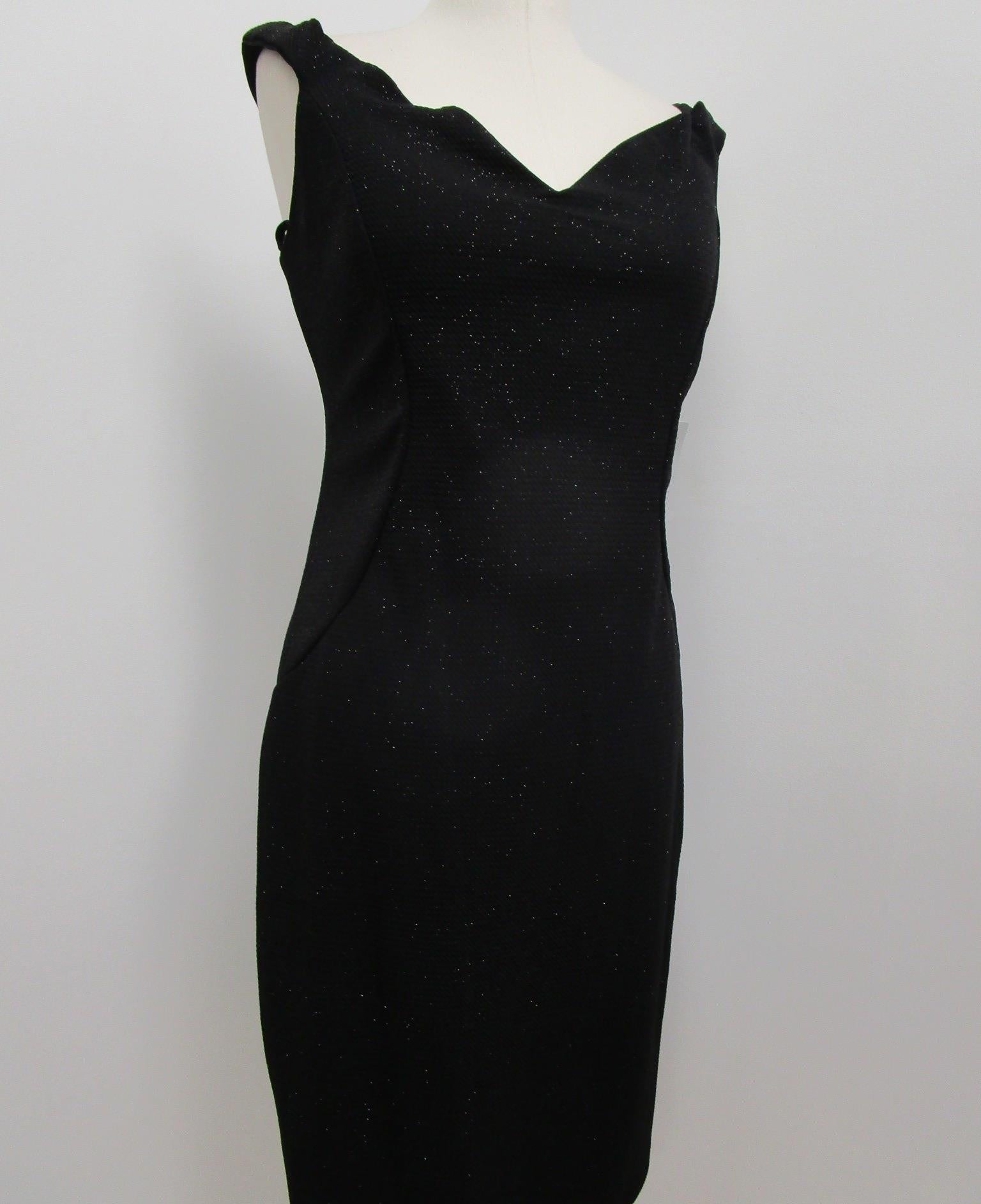 NWT Marina Black Glitter Off Shoulder Scallop Neckline Cocktail Dress Women 12