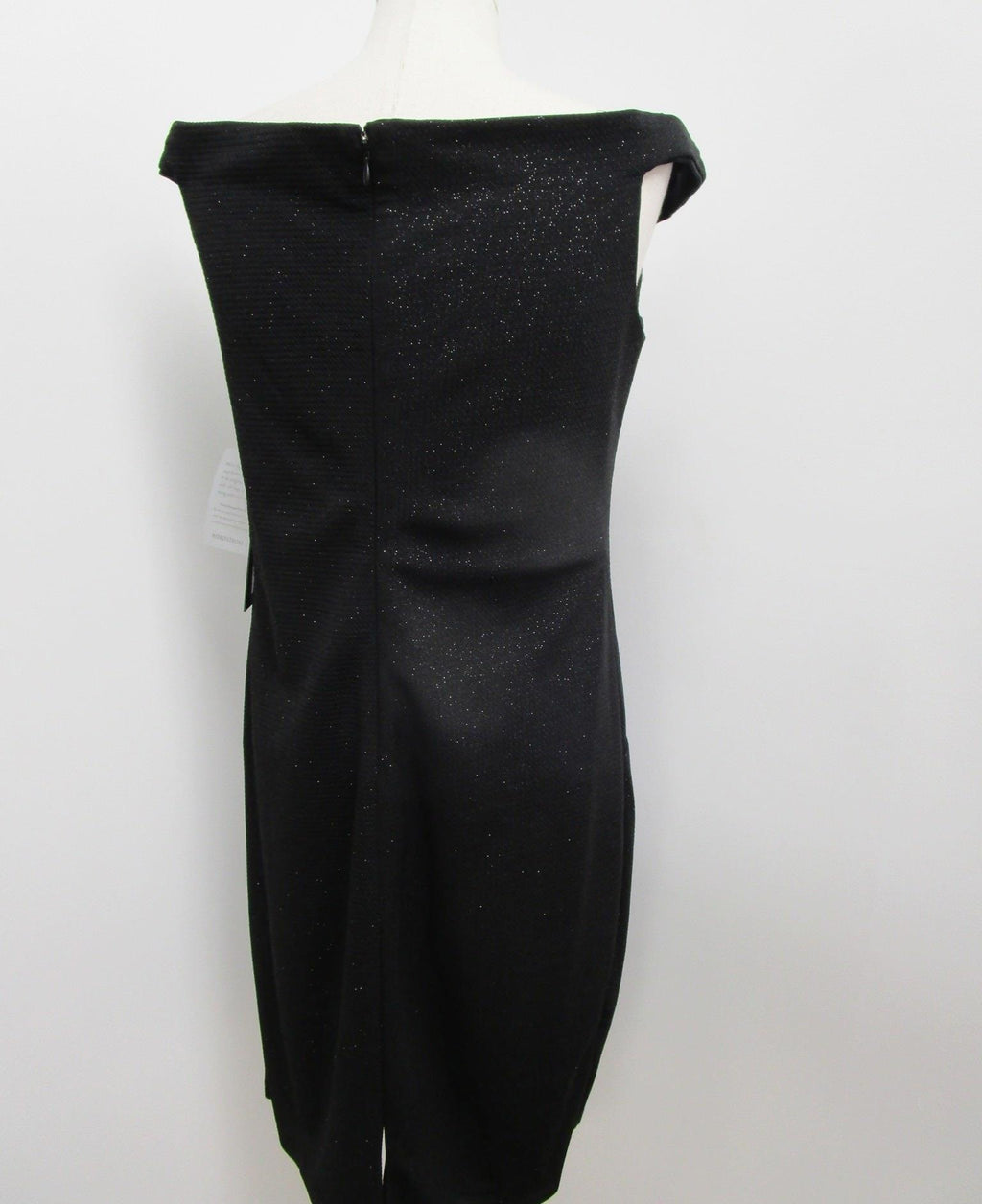 NWT Marina Black Glitter Off Shoulder Scallop Neckline Cocktail Dress Women 12