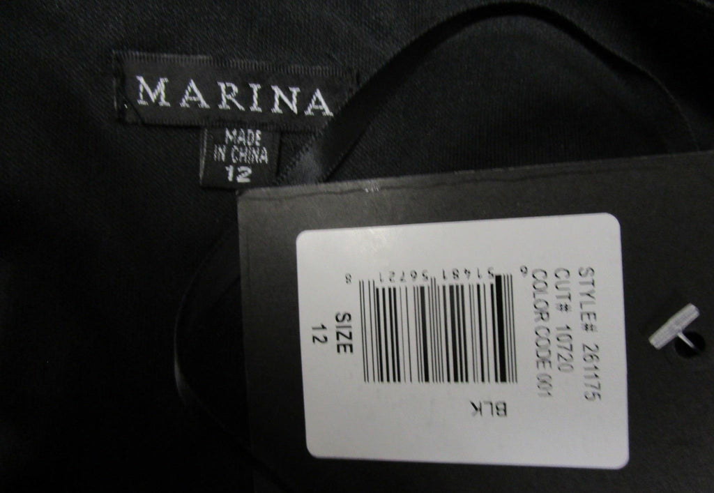 NWT Marina Black Glitter Off Shoulder Scallop Neckline Cocktail Dress Women 12