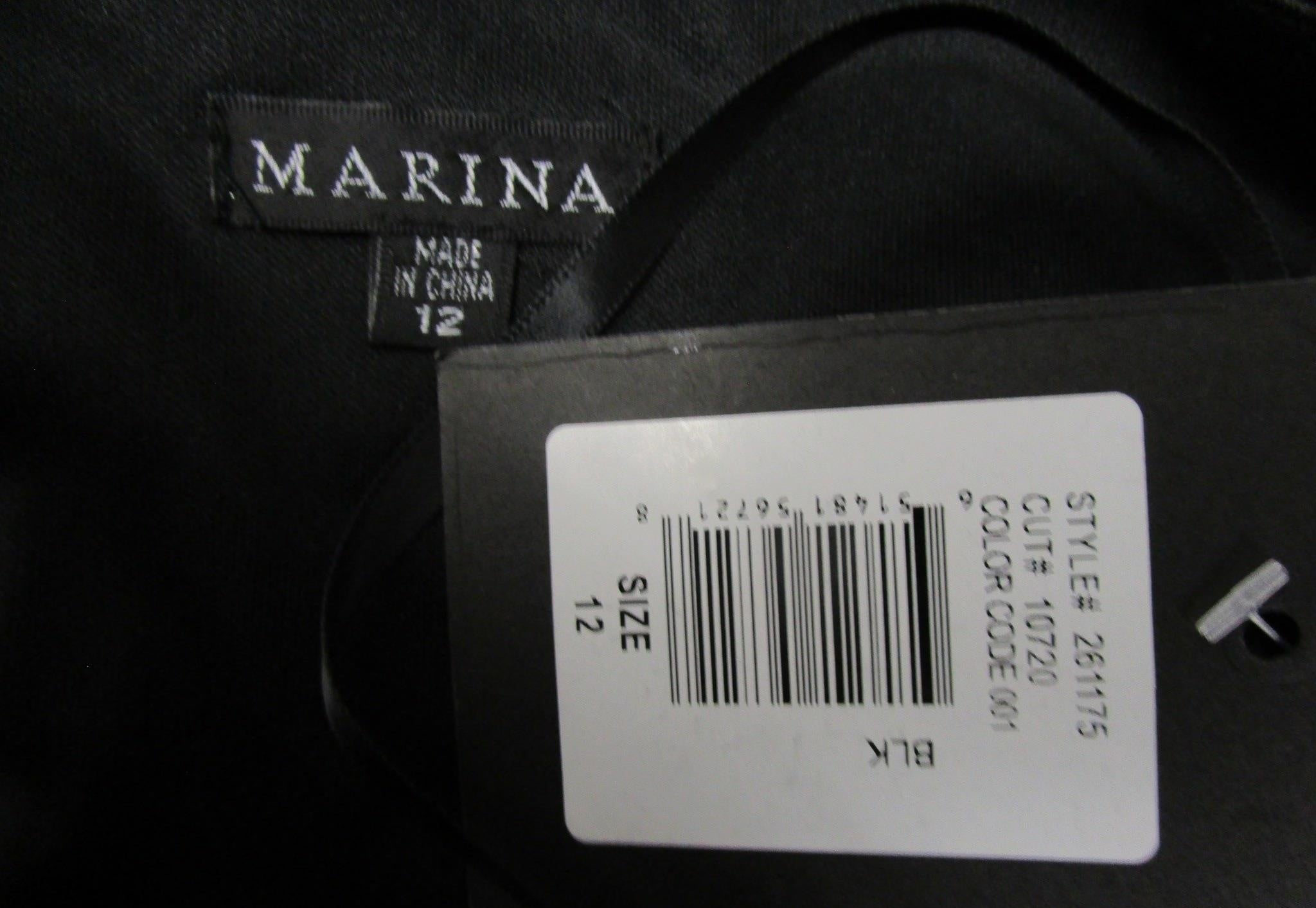 NWT Marina Black Glitter Off Shoulder Scallop Neckline Cocktail Dress Women 12