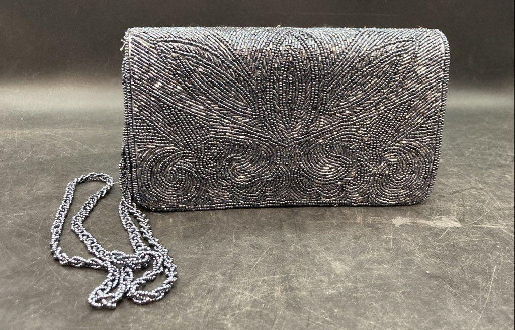 SASHA Blue Beaded Clutch Shoulder Evening Bag | Convertible Chain Strap Purse